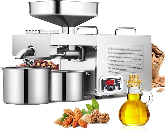 CGOLDENWALL 1500W Commercial Oil Press Machine Oil Extractor Expeller with Intelligent Temperature Controller/Industrial Motor/All Stainless Steel/CE (220V, EU/UK Plug)