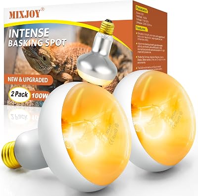 MIXJOY 100W Reptile Heat Lamp Bulb, 2Pack Reptile Basking Spot Light, Upgraded Intense Heat Basking Bulb, UVA Daylight Heat Lamp Bulbs for Reptiles, Bearded Dragon, Lizard, Tortoise, Chicken