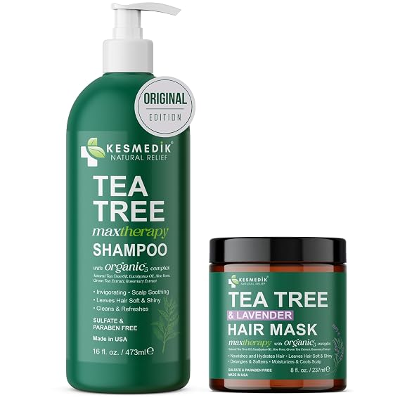 KESMEDIK Tea Tree Oil Shampoo & Tea Tree Oil Hair Mask, Clarifying Itchy Scalp Relief Shampoo & Deep Conditioning Hair Mask, Hair Care Bundle