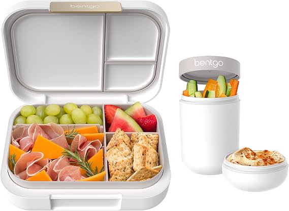 Bentgo Modern Bento-Style Lunch Box Set With Reusable Snack Cup (White)