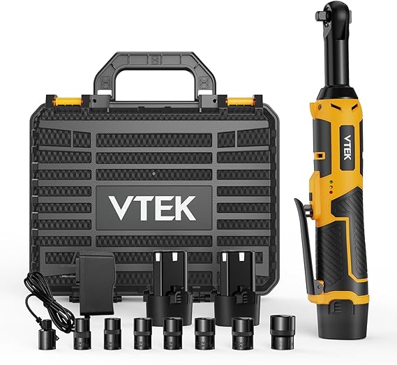 VTEK 3/8" Extended Cordless Ratchet Wrench 12V Electric Ratchet Wrench with 2 batteries,Variable Speed Trigger 40 Ft-lbs 400RPM Power Ratchet Wrench