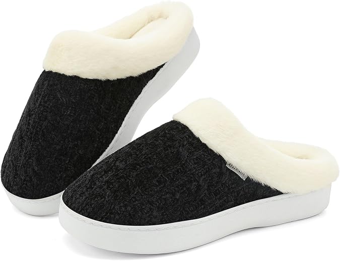 UBFEN Mens Womens Slippers Classic Plaid Winter Warm with Memory Foam Fluffy House Shoes Platform Indoor Bedroom