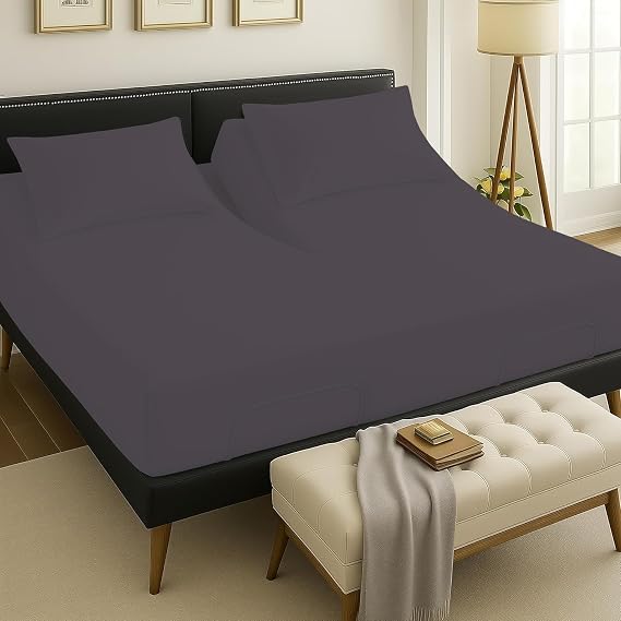Silentnight 4 Piece 800 Thread Count 100% Egyptian Cotton Top Split California King Sheets for Adjustable Bed for Sleep Number Bed 32" Flex Top Sheet 15" Deep Pocket - Dark Grey Solid