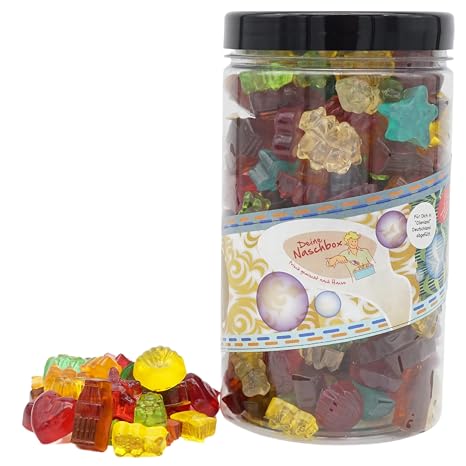 Deine Naschbox Sugar-Free Fruit Gum 4 Varieties Mix 1 kg Pot XL Bulk Pack for Party Candy Bar & as a Gift - Cola - Fruit - Juicy - Sweet