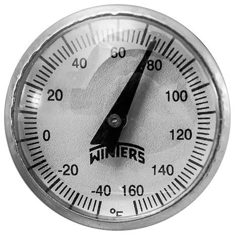 Winters TBM Series Stainless Steel Pocket Bi-Metal Thermometer, 5" Stem, 1" Dial,40-160 F Single Scale Range