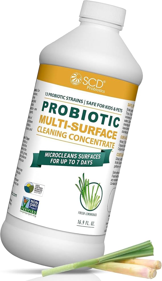 Probiotic Multi-Surface Cleaning Concentrate, Lemongrass USDA Certified Biobased, Microcleans Surfaces for Up to 7 Days, Refill Bottle Makes 2 Gal Probiotic Spray Cleaner 17 Fl Oz.