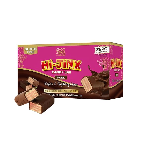 ChocZero Hi-Jinx Sugar Free Chocolate Wafer Candy Bars, Raspberry Creme
