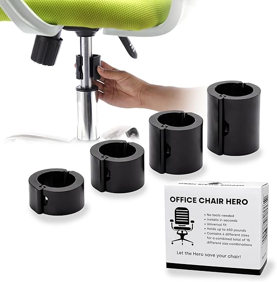 Salbree Office Chair Hero Clamp Sinking Fix for Gas Cylinder Piston | Attaches around the cylinder to stop your seat from dropping. Compatible with large hydraulic lift pistons. No tools needed.