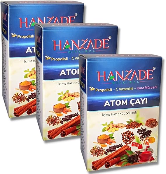 Hanzade Bitkisel Propolisli - C Vitaminli - Kara Mürverli Atom Çayı Kış Çayı 150 Gr x 3 Adet