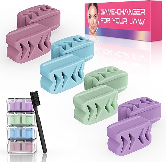 Azrra Jaw Trainer, Jaw Exerciser & Jawline Shaper for Men & Women, Double Chin Reducer, Jawline Toning Tool with 4 Resistance Levels (8pcs)
