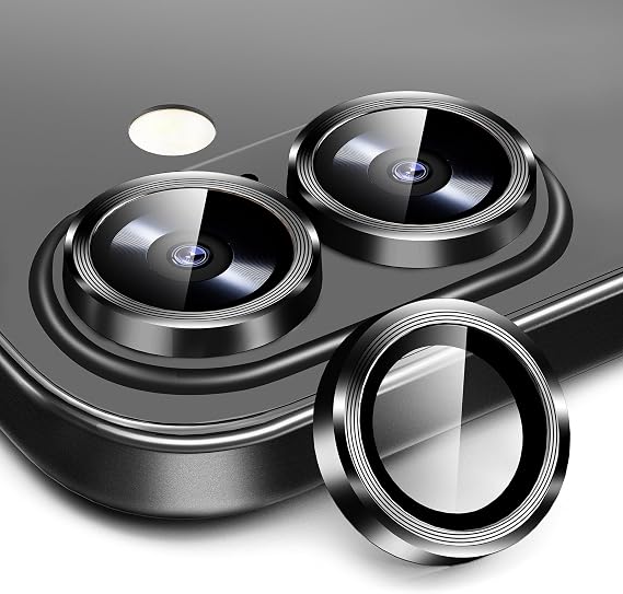 2 Pack Camera Lens Protector for iPhone 17,iPhone 16 Plus/ 16 Tempered Glass Lens Screen Protector Camera Cover Metal Individual Ring for iPhone 16 Plus/16/17 5g 2025,Black