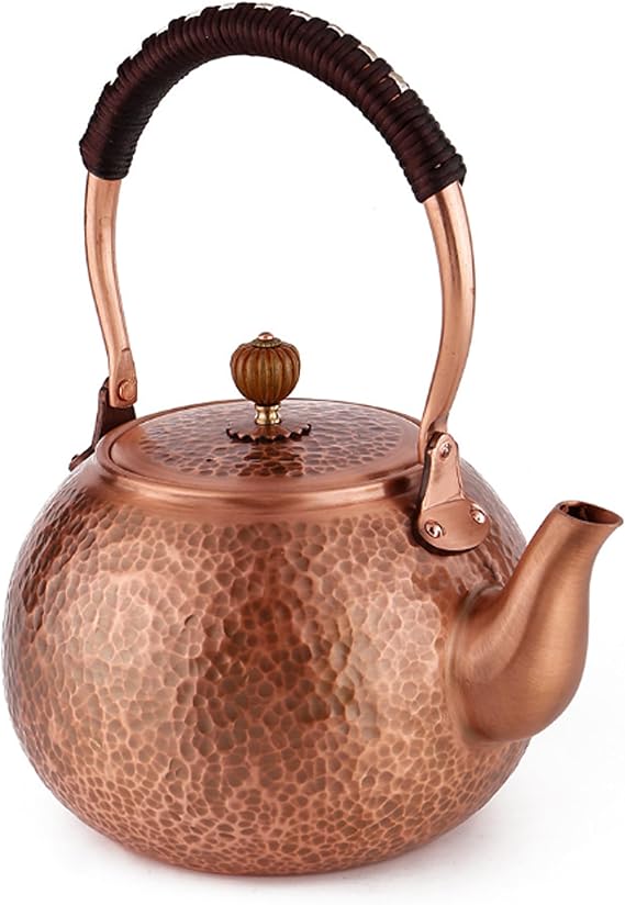 Hammered Copper Tea Kettle | Premium 1.6 Quart Copper Cookware Stovetop Safe Copper Teapot, Coating-Free Non-Toxic Design, Traditional Handmade Craftsmanship | Durable Rust-Resistant Tea Kettle