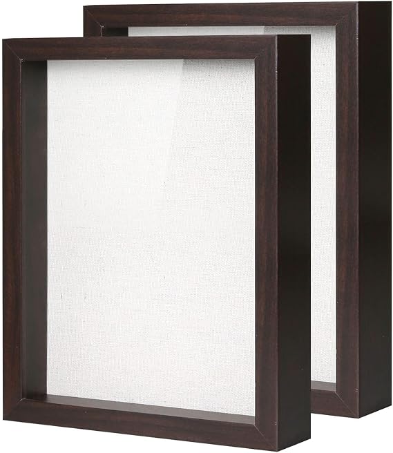 Muzilife 8x8 Small Shadow Box Wood Picture Frame, Real Glass, Walnut, 2Pcs
