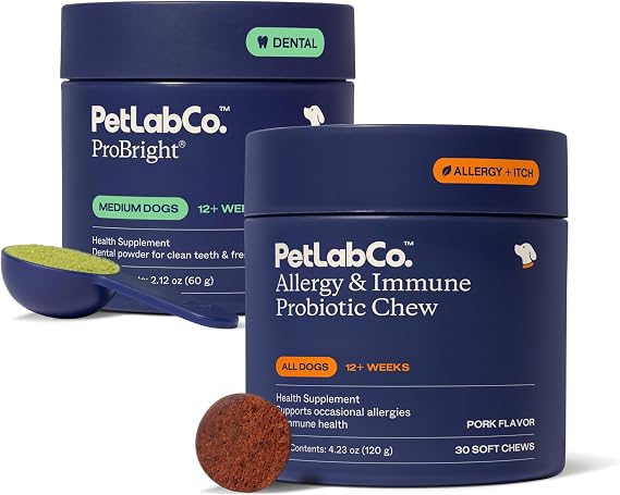 PetLab Co. Seasonal Allergy Support & Dental Care in One Routine - Allergy & Immune Chews + ProBright Dental Powder for Total Wellness Inside & Out - Medium Sized Dogs