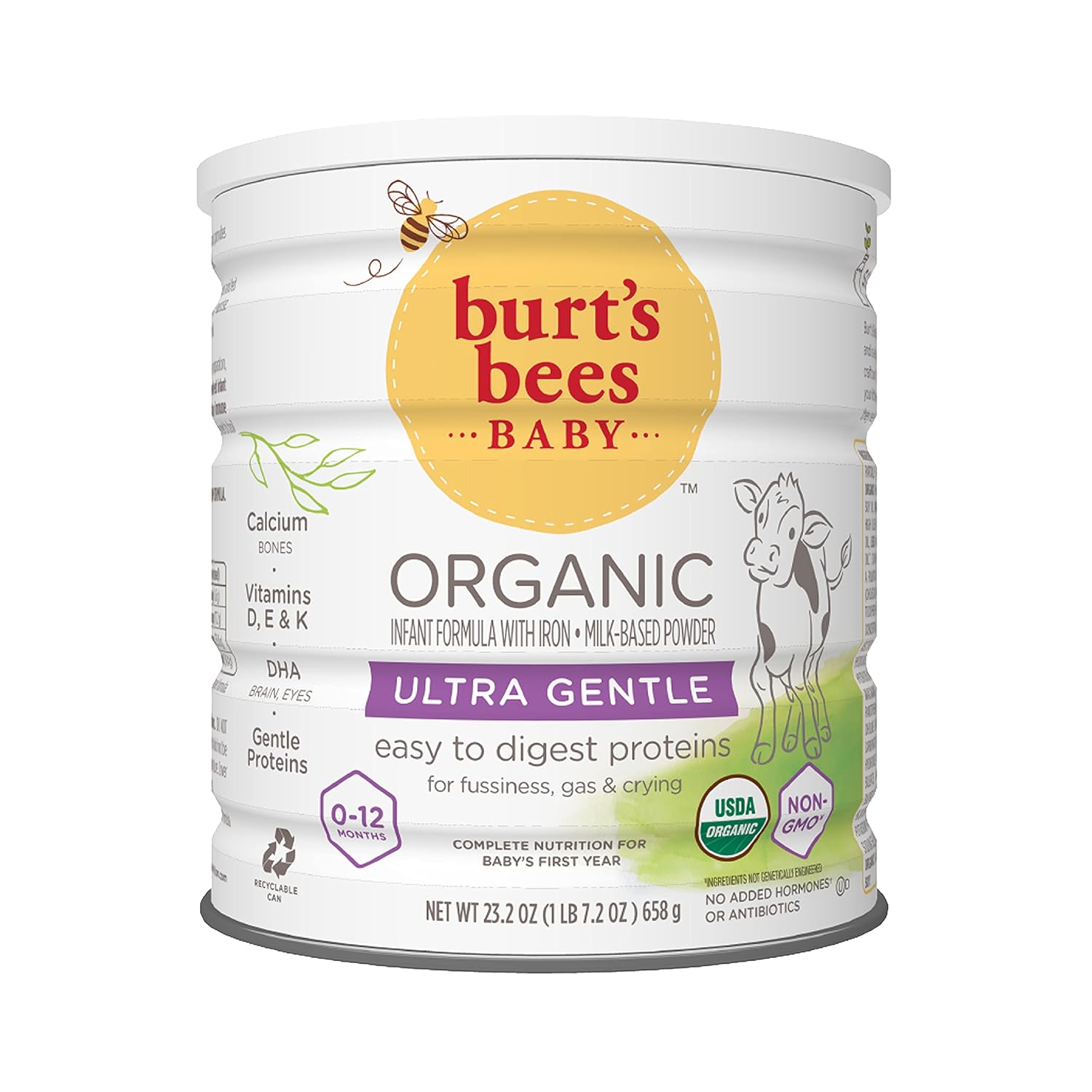 Burt's Bees Baby Organic Baby Formula, Ultra Gentle Formula, Easy To Digest, Infant Formula with Iron, Milk-Based Powder with Vitamin D, Vitamin E, Vitamin K, DHA, Calcium, 23.2 Ounce
