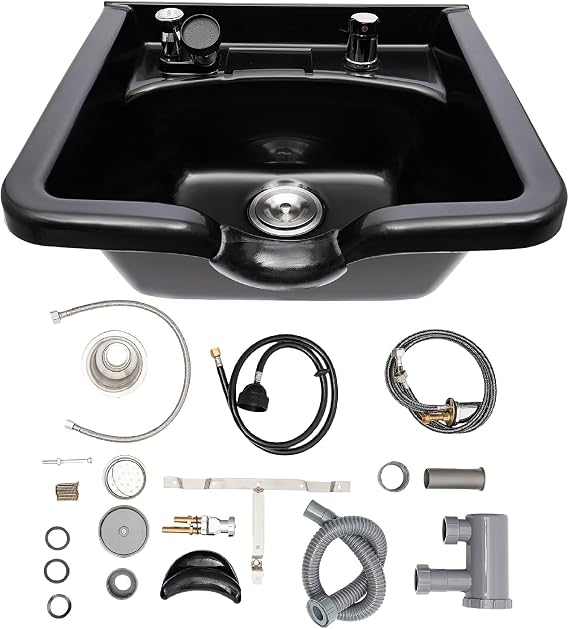Professional Shampoo Bowl, ABS Backwash Sink, Wall Mounted&Chair Mounted Shampoo Sink with Retractable Spray Head for Hair Salons, Barber Stores, Beauty Salons, Home Use with All Installation Hardware