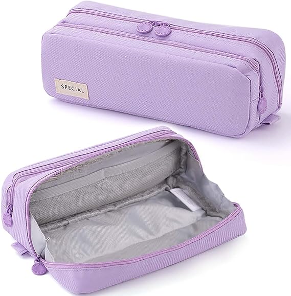 Pencil Pen Case Large Capacity Pencil Pouches Bag with Extendable Big Compartments, Double Zipper Purple Pencil Pouch Organizer Bag School Office Aesthetic Supplies for Girls Boys Adults