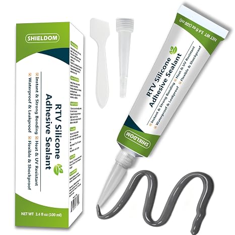 SHIELDOM RTV Silicone Sealant Waterproof Seal & Caulk All-Purpose Adhesive Stronger Adhesion, Shrink & Crack Proof Caulking Sealer for Car, Kitchen, Window, Bathroom, Door - Grey 3.4 Fl. Oz.