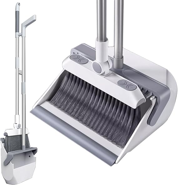 NIBHZ Broom with Dustpan Combo Set Standing Dust Pan and Broom Set for Office Home Kitchen Lobby Floor Cleaning, Lightweight Aluminum Alloy