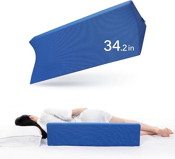 34.2in Bed Wedges & Body Positioners, 30 Degree Wedge Pillow for Side Sleeping/After Surgery, Triangle Foam Bed Wedge Pillow with Blue Machine Washable Cover, for Pregnancy, Back, Leg Pain Relief