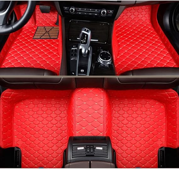 Full Coverage Car Floor Mats Set for Citroen C5 Aircross 2019-2022(RHD), Leather Foot Pads Custom Auto Carpet Cover All Weather Floor Protection Liner, Car Interior Protector,Red-RHD