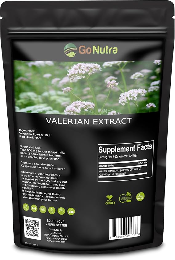 Go Nutra Valerian Root Extract Powder | 10:1 Extra Strength Valeriana Officinalis | Herbal Valerian Root Powder, No Fillers, Vegan, Non-GMO, Gluten-Free | 8 oz