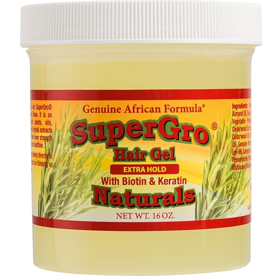 SuperGro Hair Gel Extra Hold with Black Castor Oil, Biotin & Keratin Edge Control for Braiding, Locking, Twisting & Retwisting Natural Styling Gel for All Hair Types, 16 oz | Natural hair gel, Black Castor Oil & Biotin, edge control, no flakes or grease, for women and men, all hair types