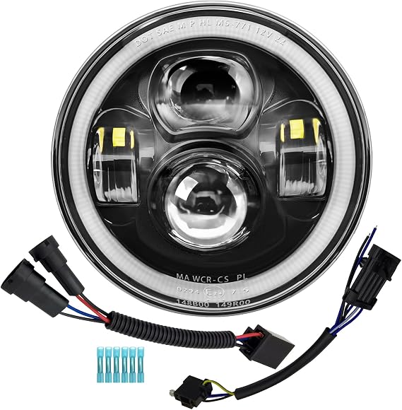 AlyoNed Upgraded 7" inch Motorcycle LED Headlight Halo DRL DOT Kit Black