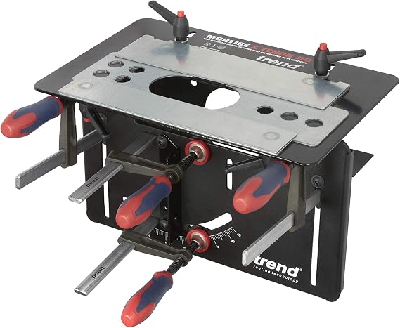 Trend Mortise and Tenon Jig for Perfect-Fitting Joints, Ideal for Furniture Construction, Fully Adjustable for Compound Angle Joints, Includes US-Style Screw-On Template Guide, MT/JIG