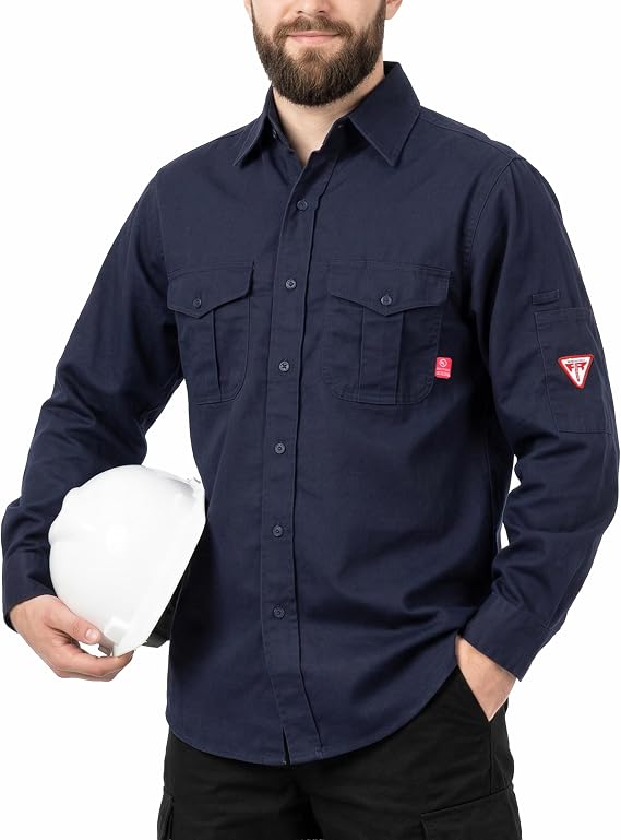 TICOMELA FR Shirts for Men Flame Resistant Shirt CAT2 Light Weight 6.5oz Fire Retardant Men's Welding Shirt
