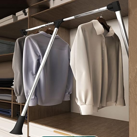 Lift Pull Down Hanger Rod,Adjustable Width Clothes Rack, Hanger Rail for Cabinet Soft Return, Heavy Duty Lift Clothes Hanger for Clothes Storage, Silver (Size : 89-121cm/35-47.6in)