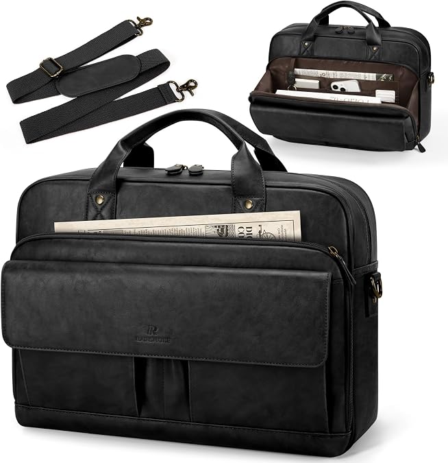 RAINSMORE Mens Laptop Bag 15.6 Inch Leather Briefcase Vintage Messenger Bag