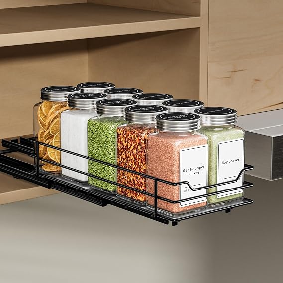 Pull Out Spice Racks for Inside Cupboard, L10.4*W4.6*H2.2inch | Fits For Standard Cabinets, Smooth Sliding, Quality Metal, Wide Application, Spice Rack For Cabinet