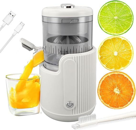 Electric Juicer Rechargeable, Citrus Juicer Machines with USB C and Cleaning Brush, 360 Portable Juicer for Orange, Lemon, Grapefruit