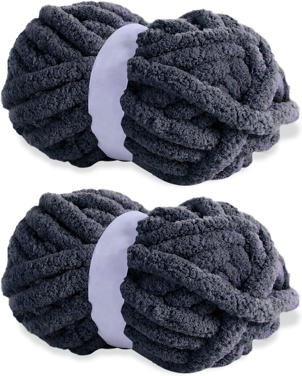 Gray Chenille Yarn for Crochet - Chunky Fleece for DIY Hand Knit Blankets, Soft and Lightweight Shaggy, 2 Skeins 30 Yards, 8 Ounces Each