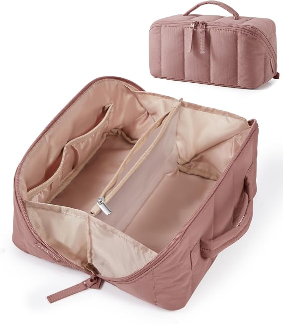 BAGSMART Travel Makeup Cosmetic Bag for Women, Flat Lay, with Clear Pocket