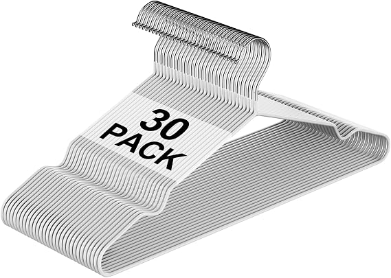 16" Non-Slip Rubber Coated Metal Suit Hangers 30 Pack with Notches