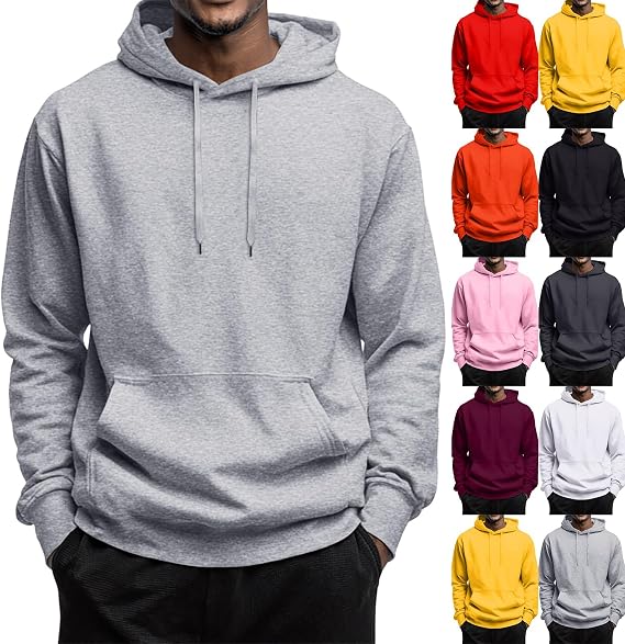 Hoodies for Men Lightweight Thin Fleece Hoodie Pullover with Hood Casual Basic Plain Pullover Sweatshirt