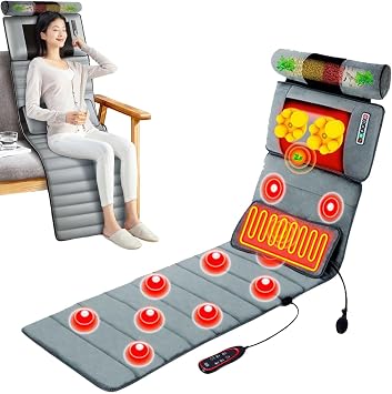 Full Body Massage Mat with Heat,10 Vibrating Nodes Full Body Massage Bed with Adjustable Pillows Heating Pads,Back Massage Chair Pad for Neck and Back Muscle Relaxation