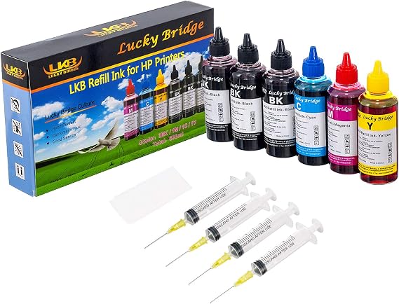 LKB Lucky Bridge Refill Ink kit for HP 950 951 60 61 Cartridge or CIS CISS System 4 Color Set (3BK, C, M, Y)
