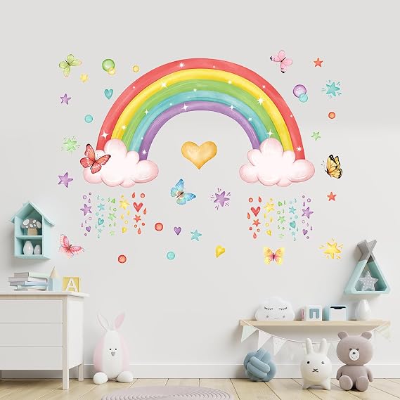 Rainbow Wall Decal, Large Colorful Sticker, Peel and Stick Wall Art