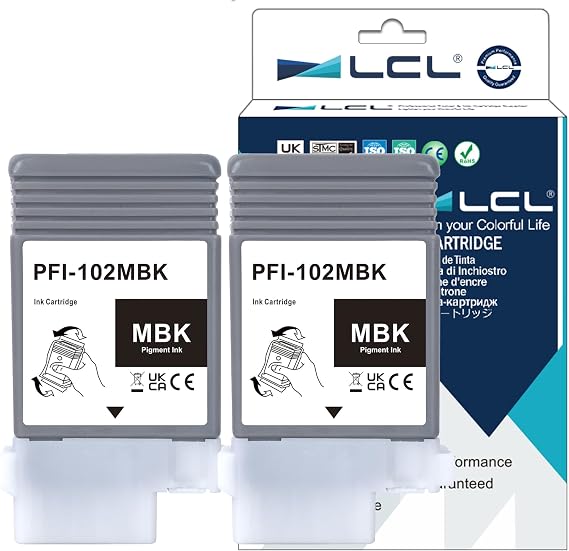 LCL PFI102 MBK Ink Cartridge Replacement for Canon PFI-102 PFI-102MBK for Canon imagePROGRAF iPF500 iPF510 iPF600 iPF605 iPF610 iPF650 iPF655 iPF700 iPF710 iPF720 iPF750 iPF755 iPF760 iPF765 (2-Pack)