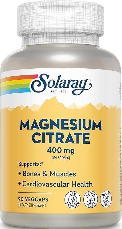Solaray Magnesium Citrate, 400mg per Serving, 90 Vegan Capsules | Magnesium Citrate Capsules, Supplement for Calm, Bone Health, Cellular Energy, Heart & Muscle Support