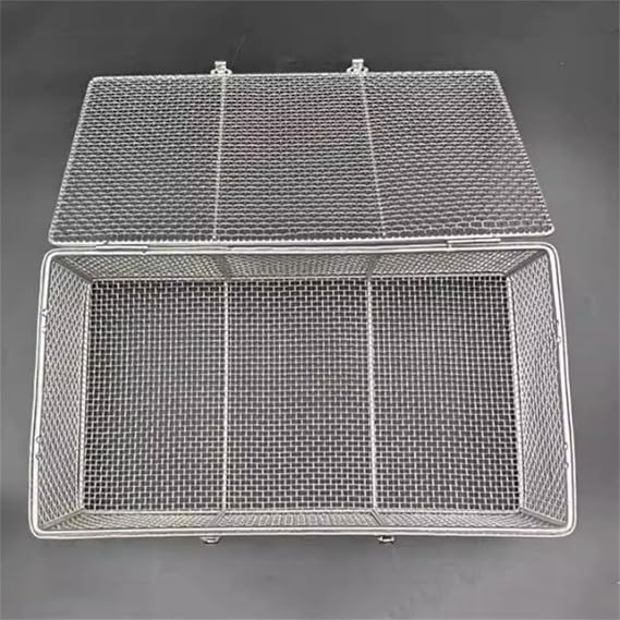 304 Stainless Steel Instrument Tray and Mesh Perforated Baskets Sterilization Tray with Lid, Cleaning Washing Sterilization Trays opthalmic ENT,25x15x15cm