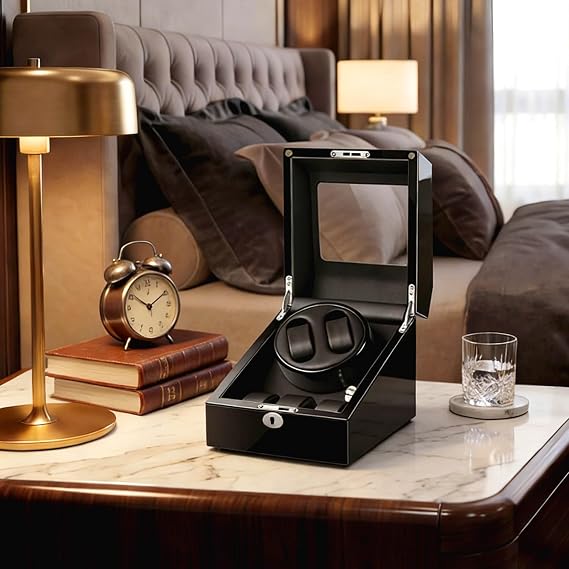 Automatic Watch Winder Box, Watch Display Case, Quiet ((Black-5watch)