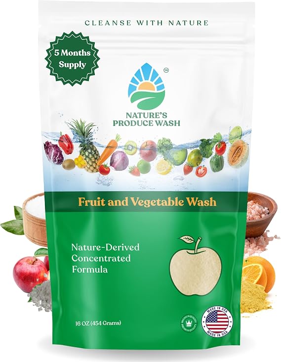 Natures Produce Wash, Fruit and Vegetable Wash, Removes Unwanted Residue, Extends Produce Life, Fruit Cleaner. 16 oz Value Pack - 5 Months Supply or Makes 20 spray bottles 16 oz