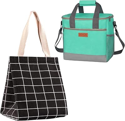 iknoe Insulated Lunch Bag for Women, Sturdy Wide-Open Foldable & Portable Lunch Tote with Interior Pockets, Water-resistant Thermal Lunch Cooler for Adults Picnic Beach