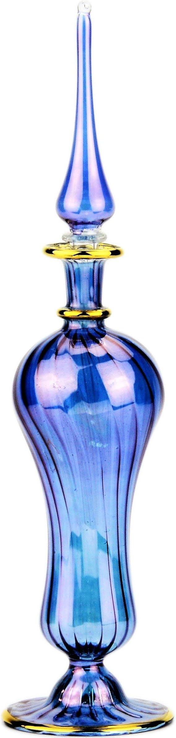 NileCart 9 in. Egyptian Perfume Bottle large size blue handmade in Egypt For your perfume, essential oils, Egyptian decoration or party table centerpiece