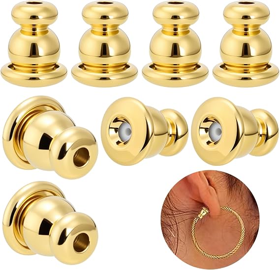 Earring Backs for Studs,4Pair Pierced Bullet Earring Backs Replacements for Studs/Droopy Ears,18K Gold Plated Hypoallergenic Secure Locking Backings for Sensitive Ears