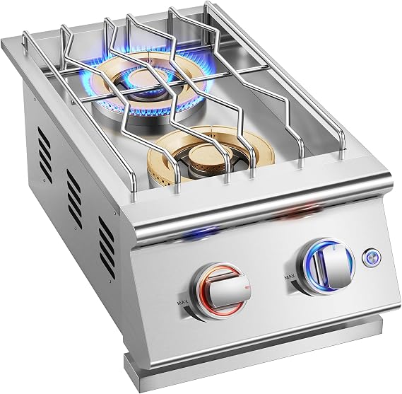 Grilling Side Burners for Outdoor Kitchen, 2 * 18,000BTU Natural Gas Side Burner,Convertible to Liquid Propane, Duty Heavy 304 Stainless Steel, Double Burner for BBQ Island Gril, Gold